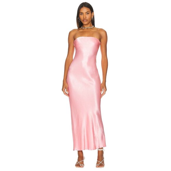 SNDYS X Revolve Angel Strapless Midi Dress in Pink Small New Womens Satin - Picture 1 of 9